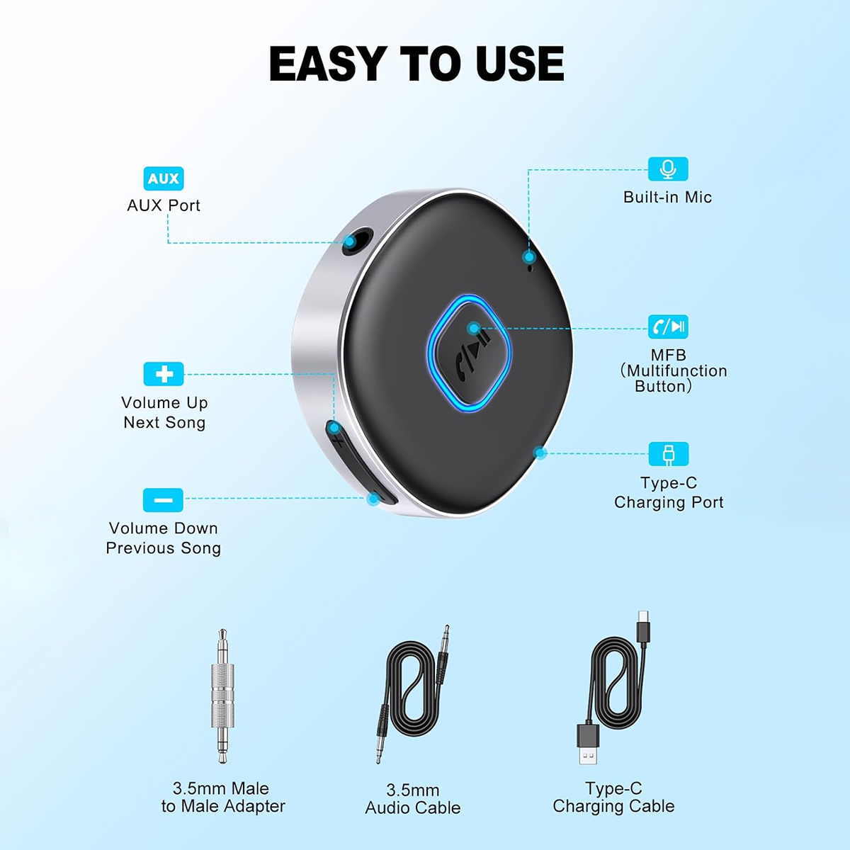 Car Bluetooth AUX Adapter, Min - Bluetooth Adapter Receiver บทวิจารณ์และราคา