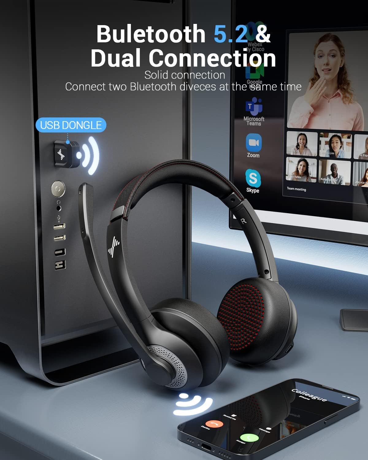 Bluetooth 5.2 Headset with Mic - Bluetooth Headset On Ear บทวิจารณ์และราคา